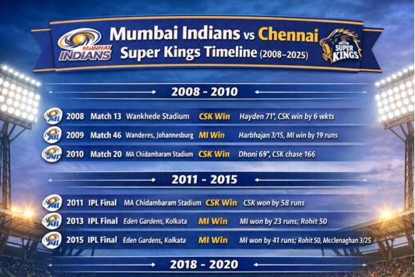 Mumbai Indians vs Chennai Super Kings Timeline